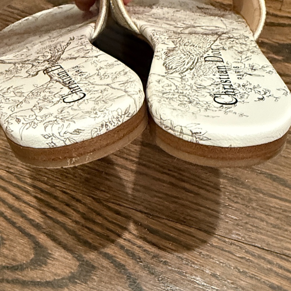 Dior Dway Gold and Beige Embroidered Slide Sandals - Picture 6 of 7